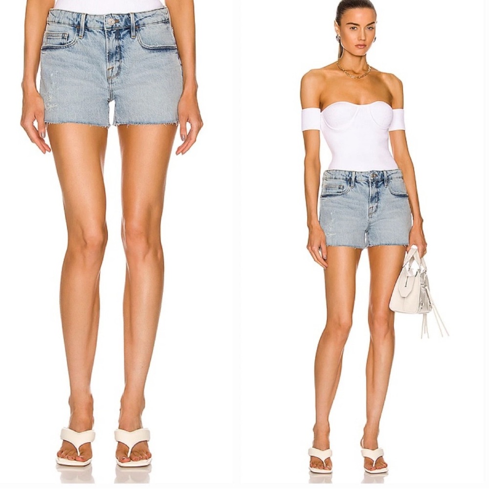 Frame Denim Le Grand Garcon Shorts High Rise Cut-Offs Casual Light Wash